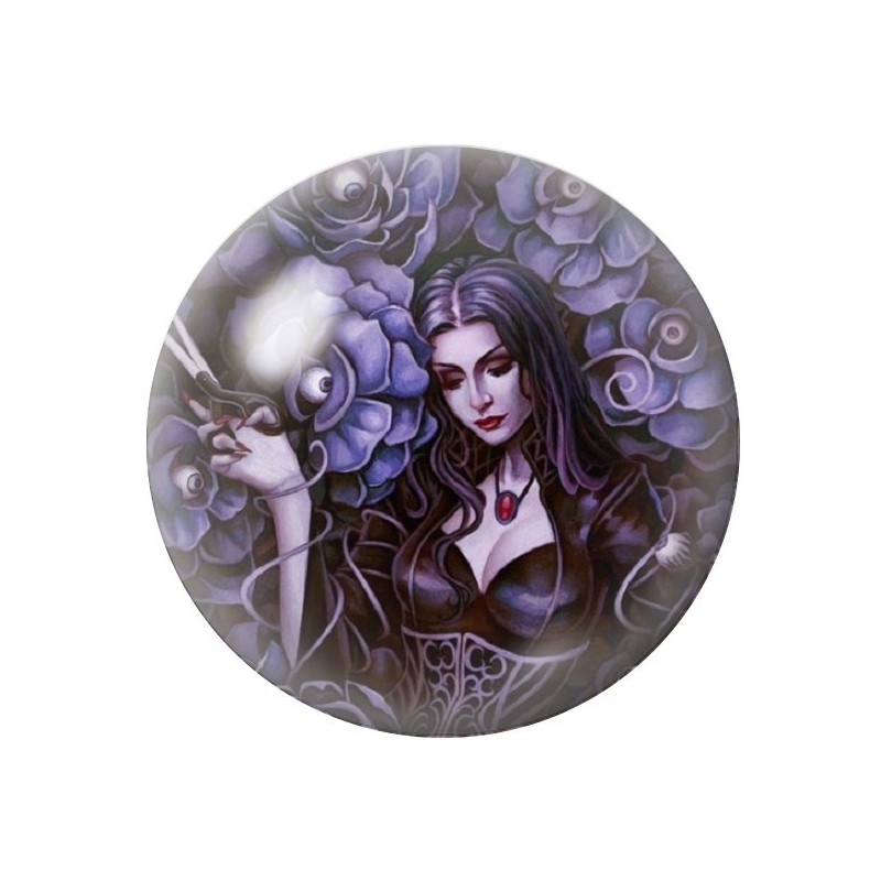 Cabochon en Verre Illustré Femme Fleurs Oeil Gothique 12 à 25mm