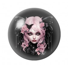 Cabochon en Verre Illustré Femme Papiloon Gothique 12 à 25mm  pour la Création de Bijoux Fantaisie - DIY