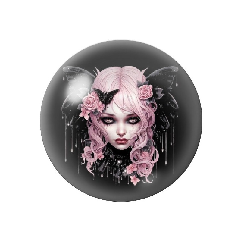 Cabochon en Verre Illustré Femme Papiloon Gothique 12 à 25mm
