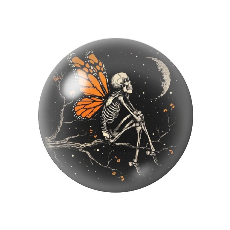 Cabochon en Verre Illustré Squelette Papillon Gothique 12 à 25mm