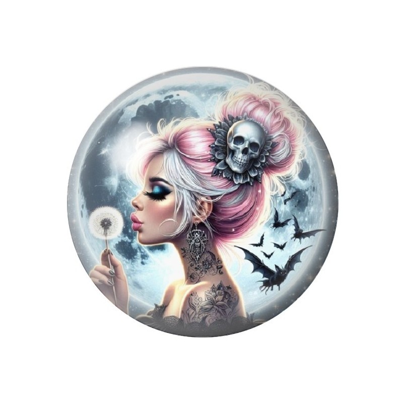 Cabochon en Verre Illustré Femme Gothique 12 à 25mm
