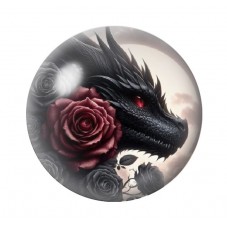 Cabochon en Verre Illustré Dragon Roses Gothique 12 à 25mm  pour la Création de Bijoux Fantaisie - DIY