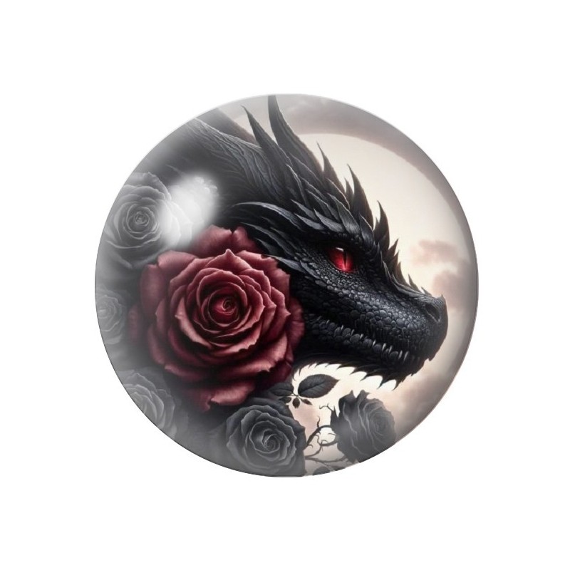 Cabochon en Verre Illustré Dragon Roses Gothique 12 à 25mm