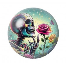 Cabochon en Verre Illustré Squelette Rose Gothique 12 à 25mm  pour la Création de Bijoux Fantaisie - DIY