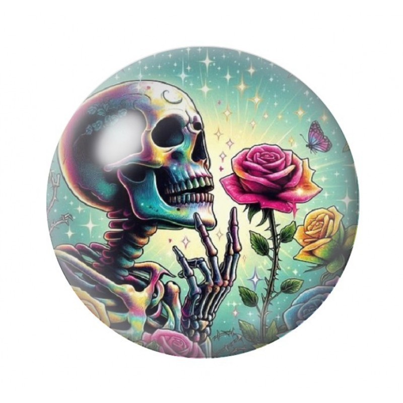 Cabochon en Verre Illustré Squelette Rose Gothique 12 à 25mm