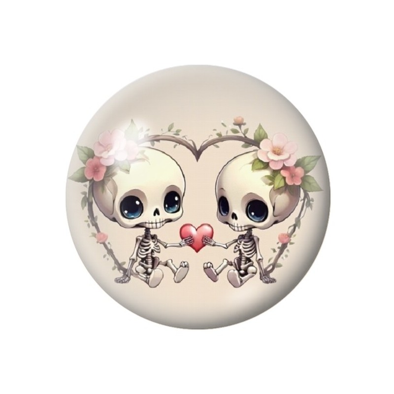 Cabochon en Verre Illustré Squelettes Amoureux Gothique 12 à 25mm