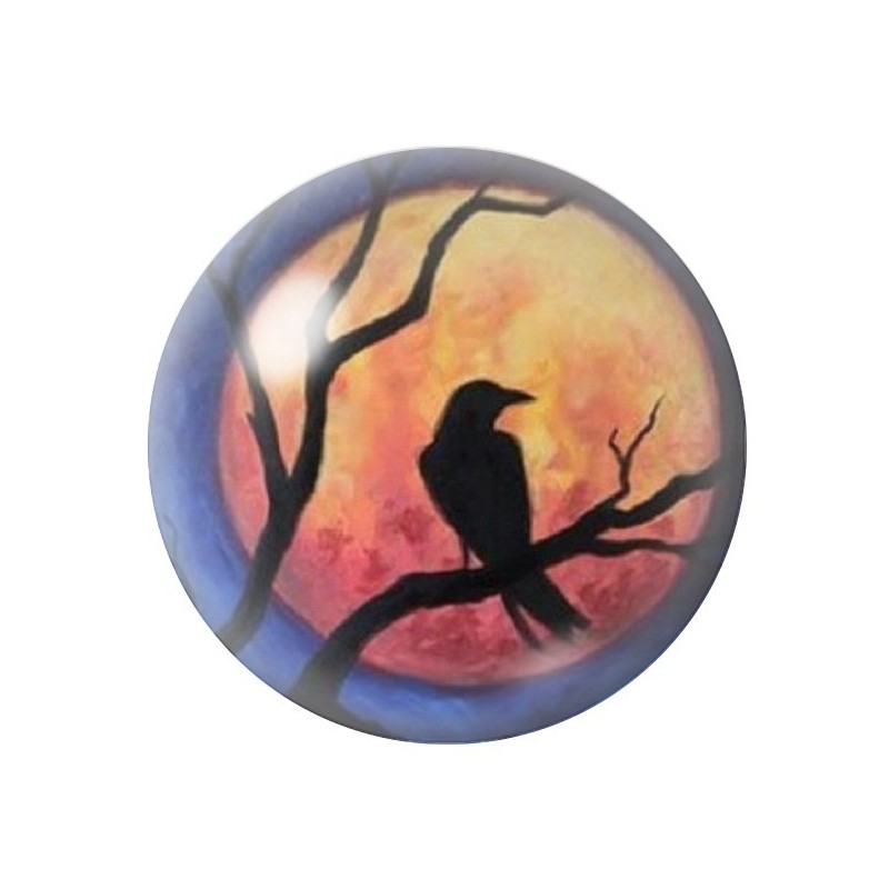 Cabochon en Verre Illustré Corbeau Gothique 12 à 25mm
