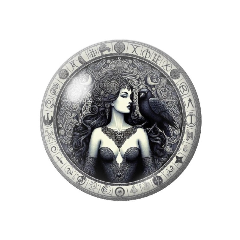 Cabochon en Verre Illustré Femme Corbeau Gothique 12 à 25mm
