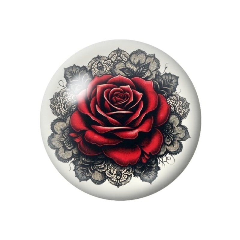Cabochon en Verre Illustré Rose Rouge Gothique 12 à 25mm