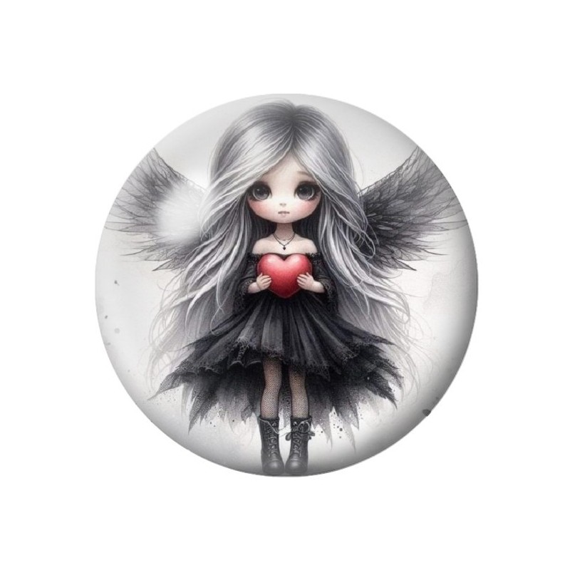 Cabochon en Verre Illustré Ange Coeur Gothique 12 à 25mm