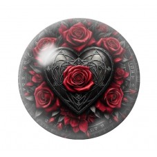 Cabochon en Verre Illustré Coeur Roses Rouges Gothique 12 à 25mm  pour la Création de Bijoux Fantaisie - DIY