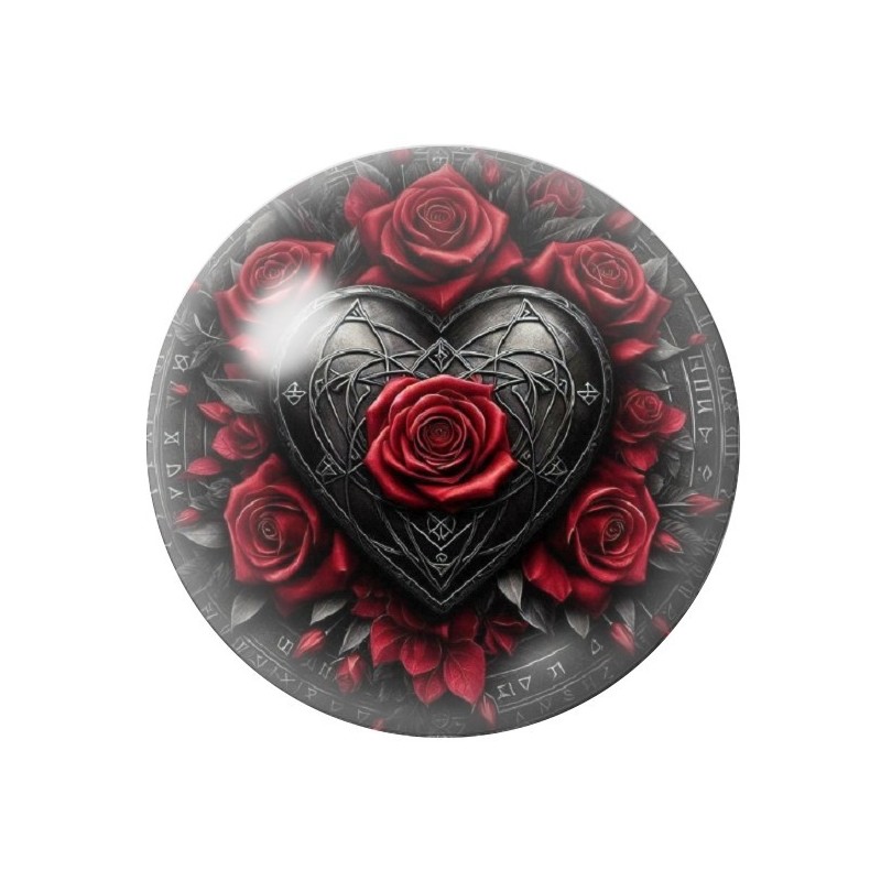 Cabochon en Verre Illustré Coeur Roses Rouges Gothique 12 à 25mm