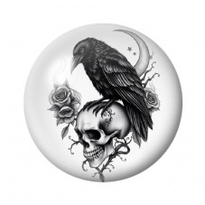 Cabochon en Verre Illustré Corbeau Crâne Gothique 12 à 25mm  pour la Création de Bijoux Fantaisie - DIY