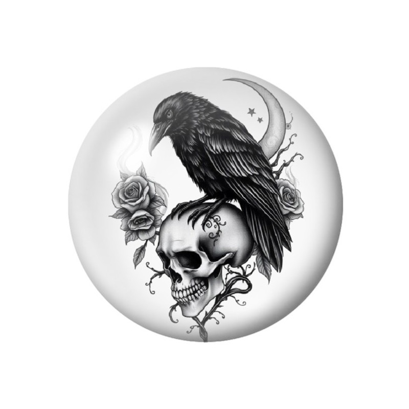 Cabochon en Verre Illustré Corbeau Crâne Gothique 12 à 25mm