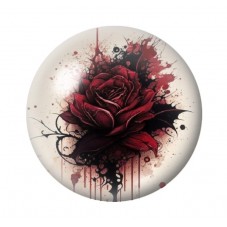 Cabochon en Verre Illustré Rose Rouge Gothique 12 à 25mm  pour la Création de Bijoux Fantaisie - DIY