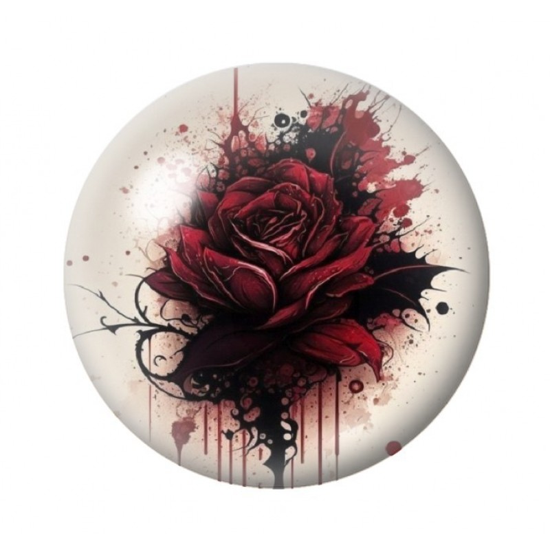 Cabochon en Verre Illustré Rose Rouge Gothique 12 à 25mm