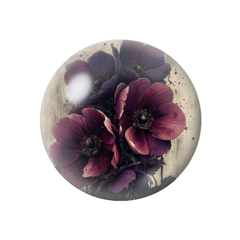 Cabochon en Verre Illustré Fleurs Gothique 12 à 25mm