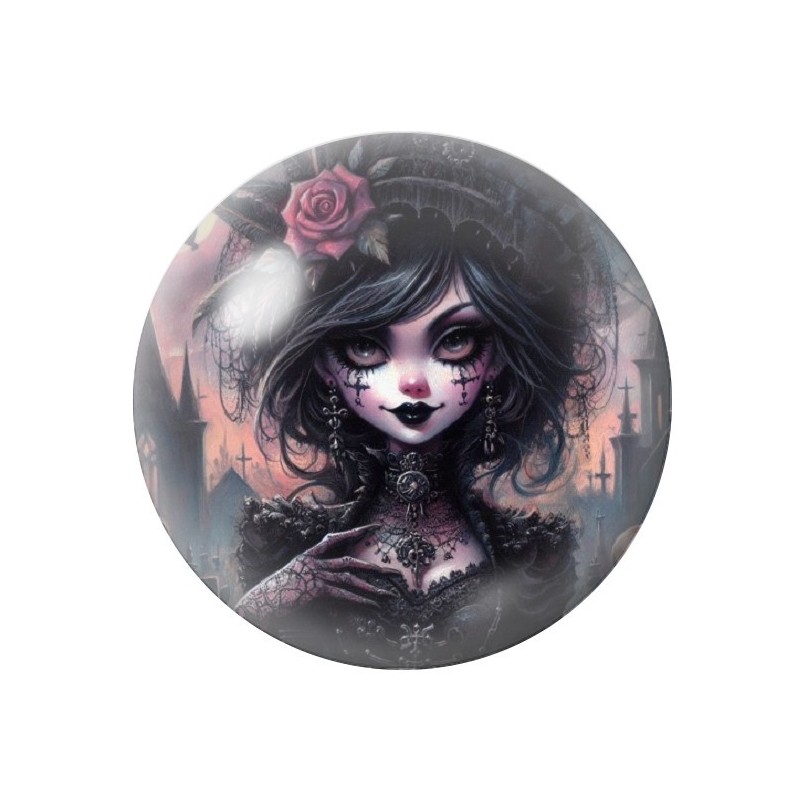 Cabochon en Verre Illustré Femme Gothique 12 à 25mm