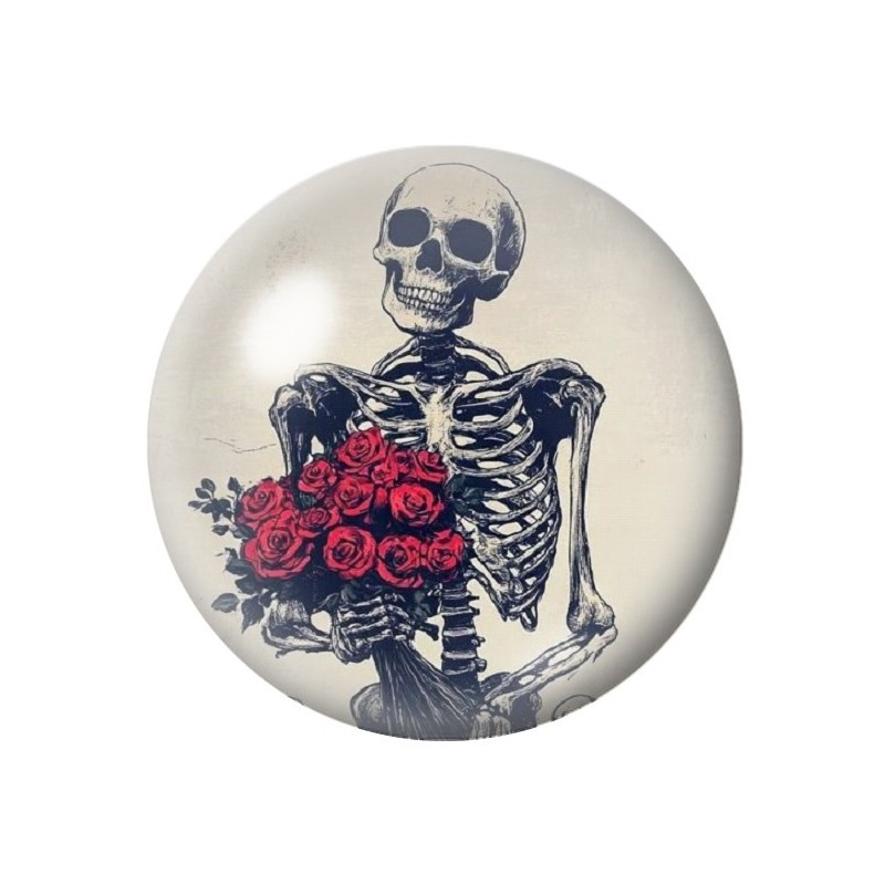 Cabochon en Verre Illustré Squelette Bouquet de Fleurs Gothique 12 à 25mm