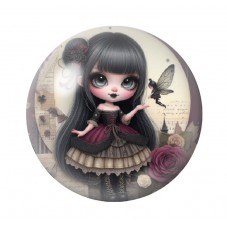 Cabochon en Verre Illustré Petite Fille Gothique 12 à 25mm  pour la Création de Bijoux Fantaisie - DIY