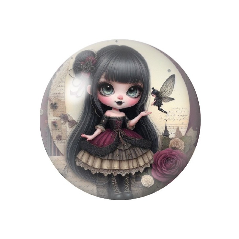 Cabochon en Verre Illustré Petite Fille Gothique 12 à 25mm