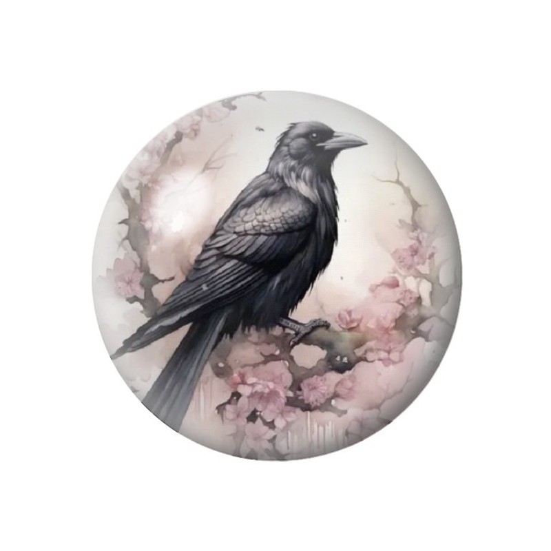 Cabochon en Verre Illustré Corbeau Gothique 12 à 25mm