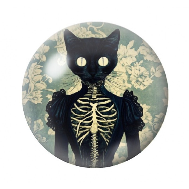 Cabochon en Verre Illustré Chat noir Squelette Gothique 12 à 25mm