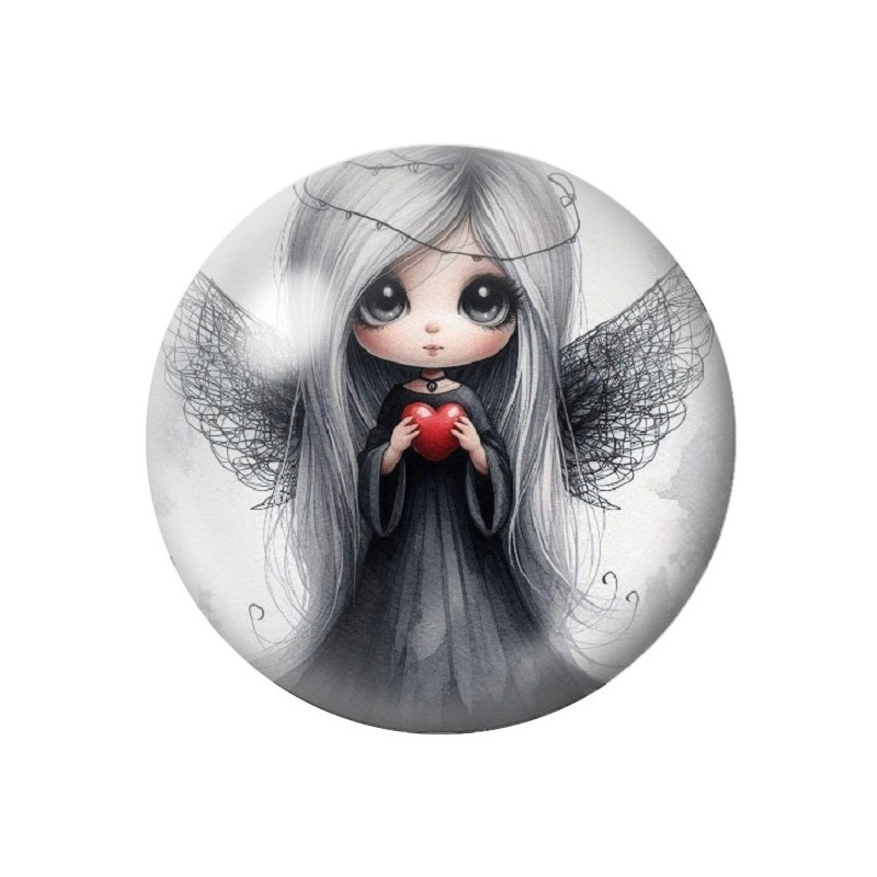 Cabochon en Verre Illustré Ange Coeur Gothique 12 à 25mm