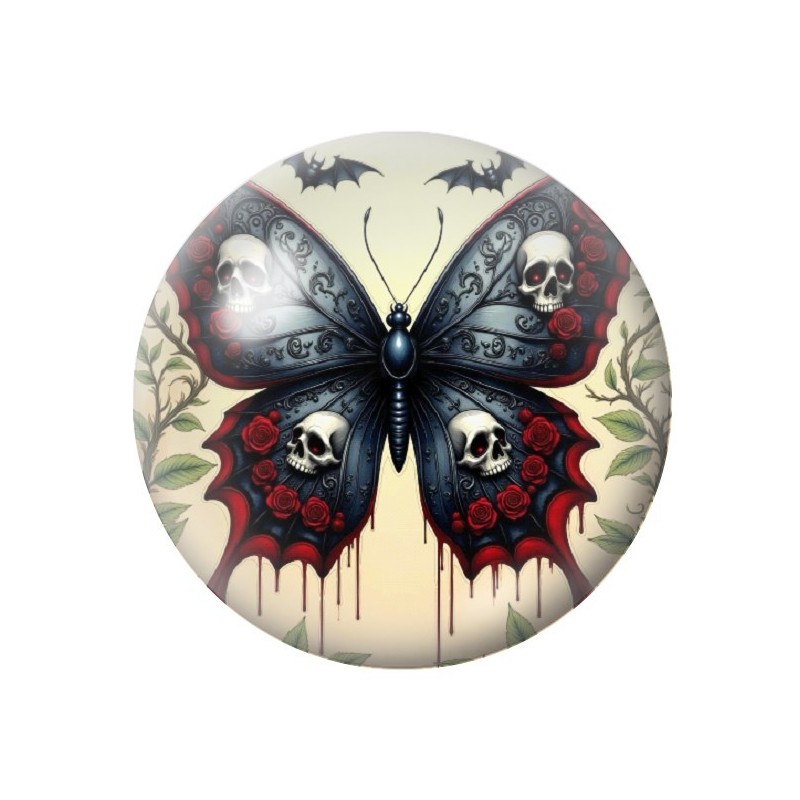 Cabochon en Verre Illustré Papillon Gothique 12 à 25mm