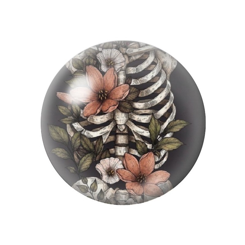Cabochon en Verre Illustré Squelette Fleurs Gothique 12 à 25mm