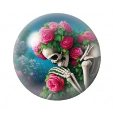 Cabochon en Verre Illustré Squelette Fleurs Gothique 12 à 25mm  pour la Création de Bijoux Fantaisie - DIY
