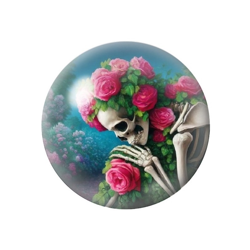 Cabochon en Verre Illustré Squelette Fleurs Gothique 12 à 25mm