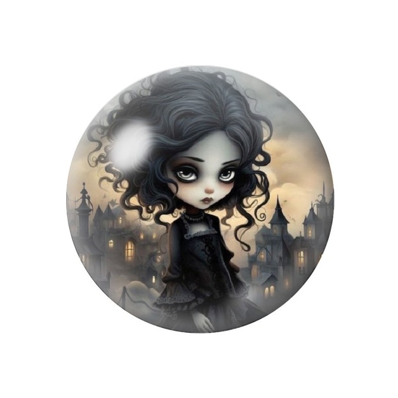 Cabochon en Verre Illustré Jeune Fille Gothique 12 à 25mm