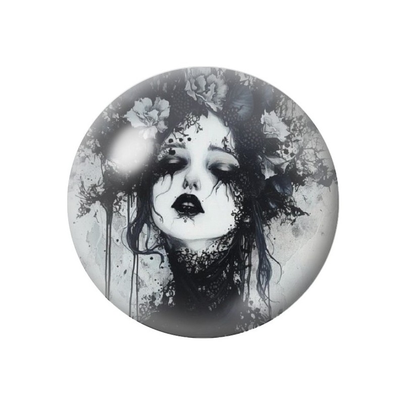 Cabochon en Verre Illustré Femme Gothique 12 à 25mm