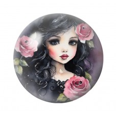 Cabochon en Verre Illustré Petite Fille Roses Gothique 12 à 25mm  pour la Création de Bijoux Fantaisie - DIY