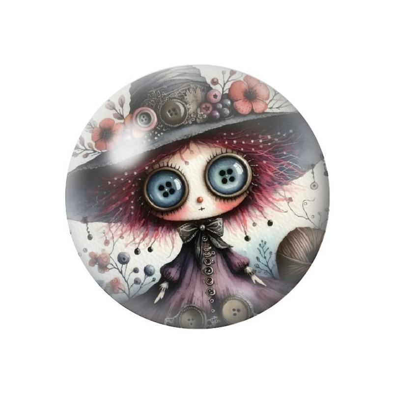 Cabochon en Verre Illustré Poupée Gothique 12 à 25mm
