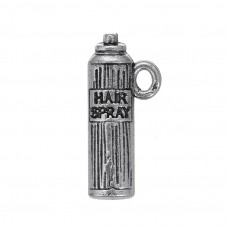 2 Breloques Bouteille de Laque Spray Cheveux Argenté Thème Coiffeur 22mm