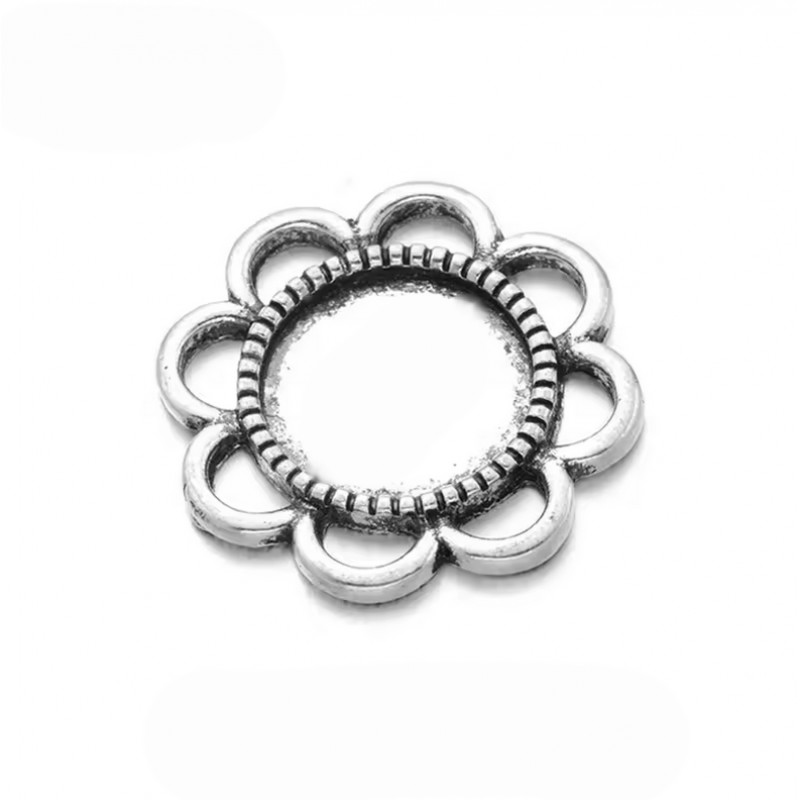 Support Connecteur Fleur Argenté pour Cabochon 12mm