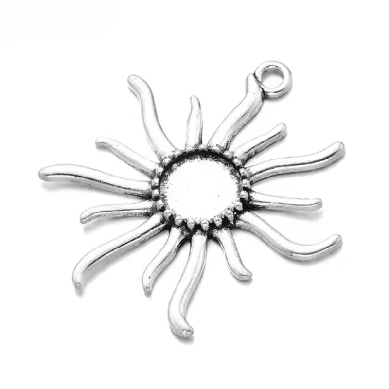 Support Pendentif Soleil Argenté pour Cabochon 12mm