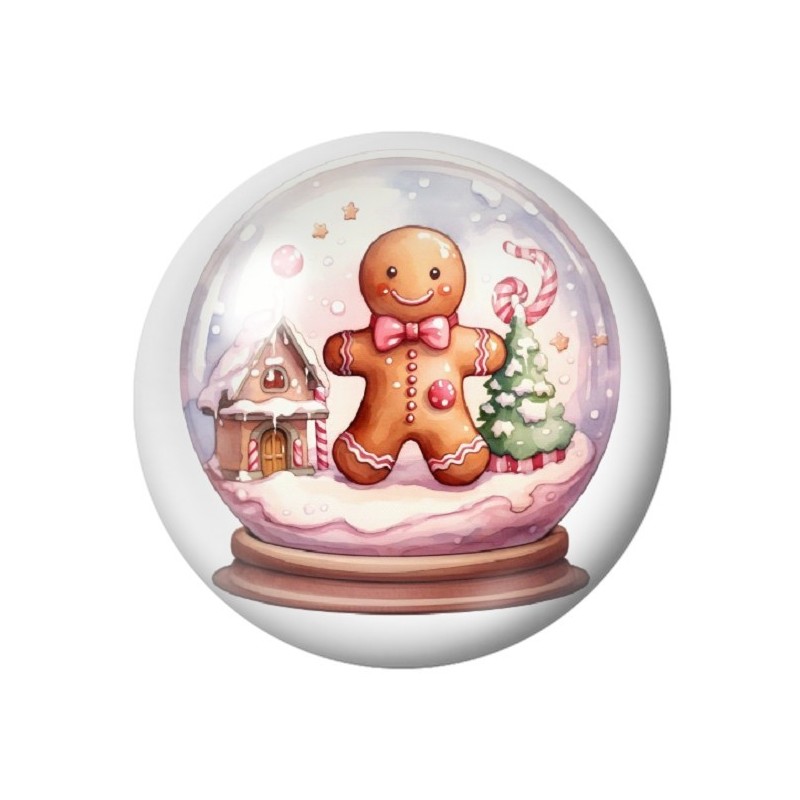 Cabochon en Verre Illustré Bonhomme de Pain d'Epice Noël 12 à 25mm