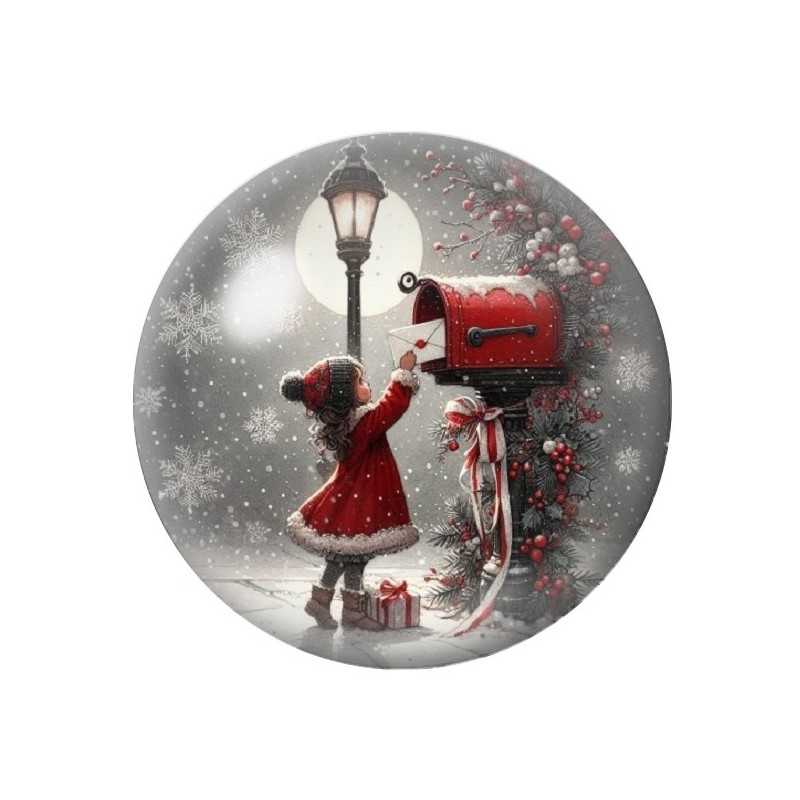 Cabochon en Verre Illustré Petite Fille Noël 12 à 25mm
