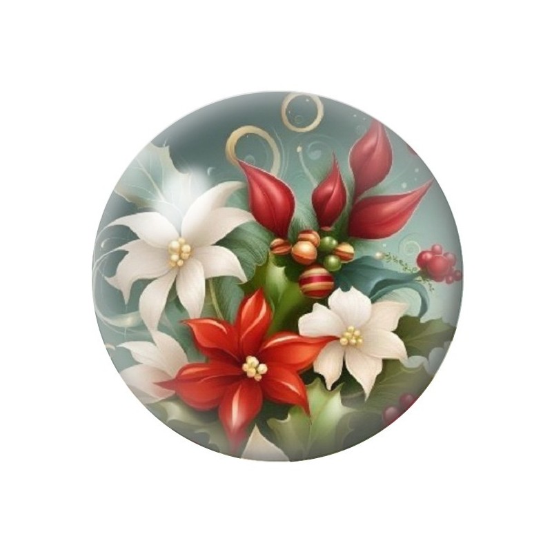 Cabochon en Verre Illustré Fleurs Noël 12 à 25mm