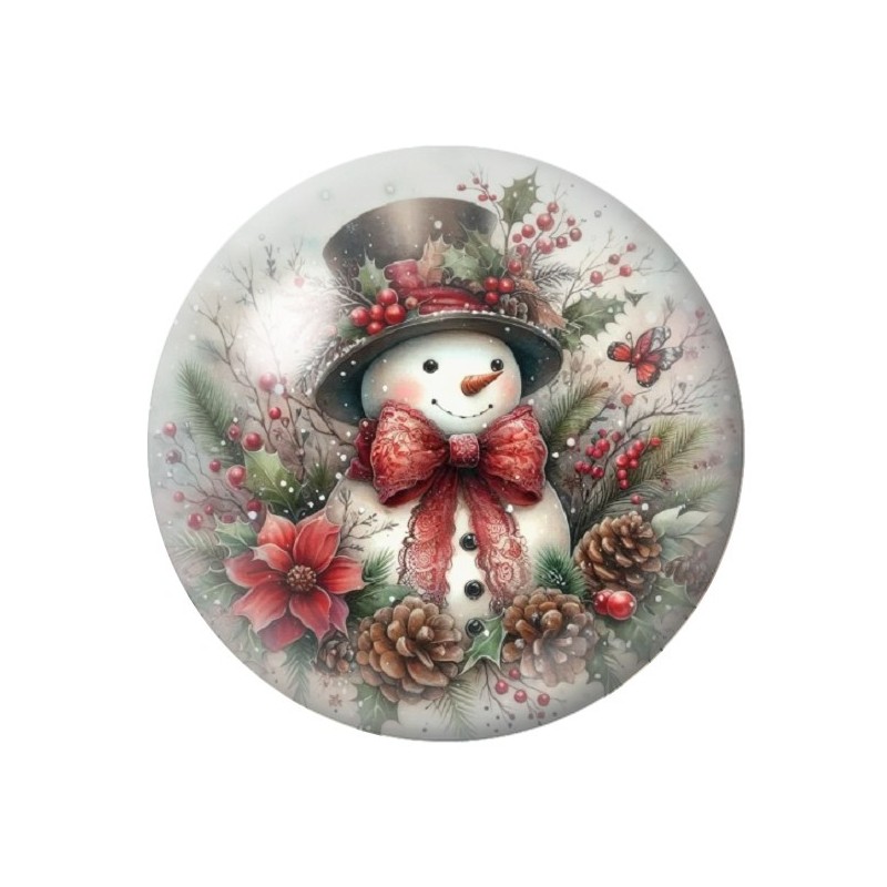 Cabochon en Verre Illustré Bonhomme de Neige Noël 12 à 25mm