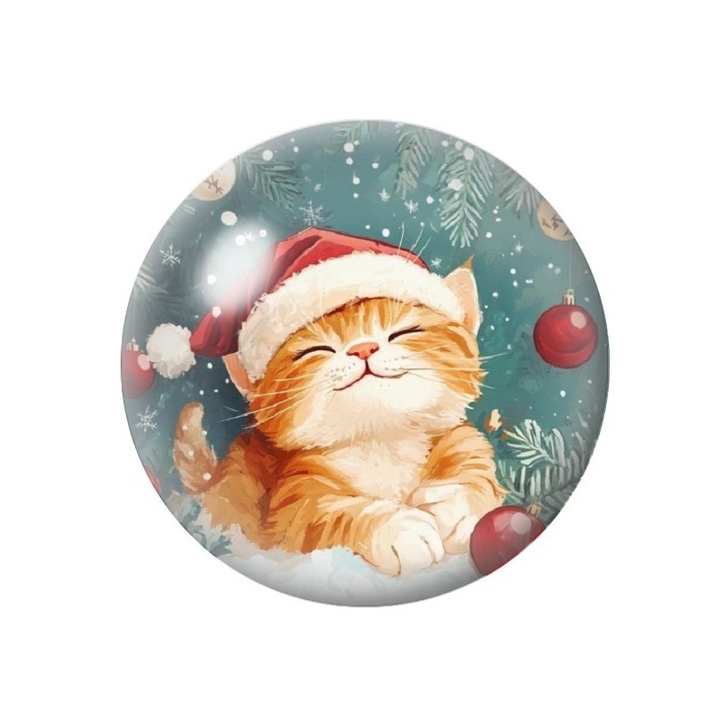 Cabochon en Verre Illustré Chat Noël 12 à 25mm