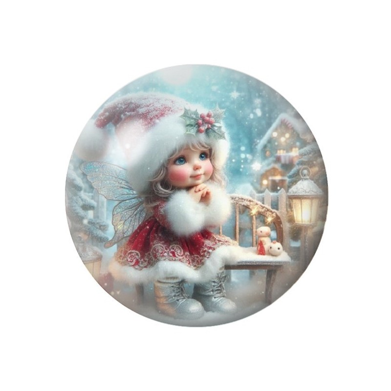 Cabochon en Verre Illustré Fée Noël 12 à 25mm