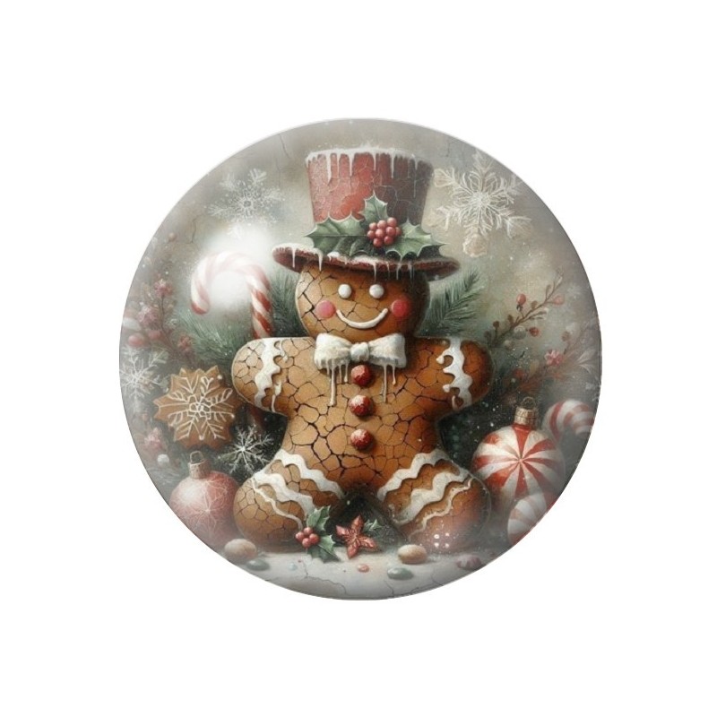 Cabochon en Verre Illustré Bonhomme de Pain d'Epices Noël 12 à 25mm
