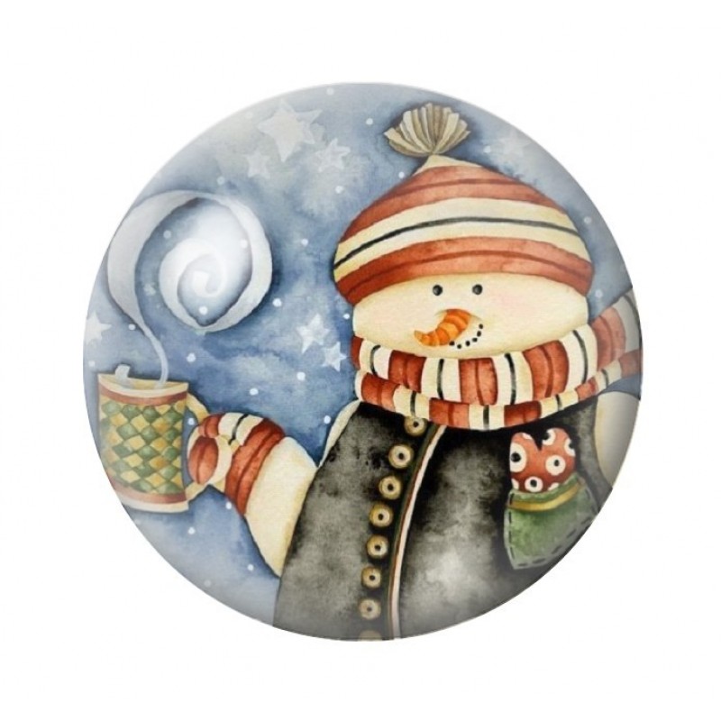 Cabochon en Verre Illustré Bonhomme de Neige Noël 12 à 25mm