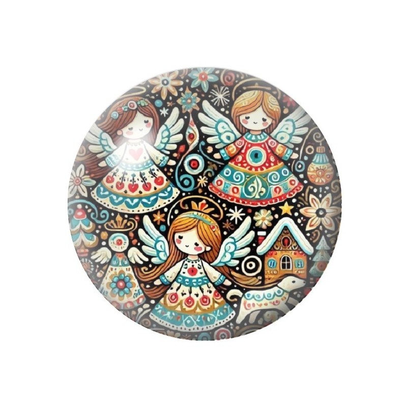 Cabochon en Verre Illustré Anges Noël 12 à 25mm