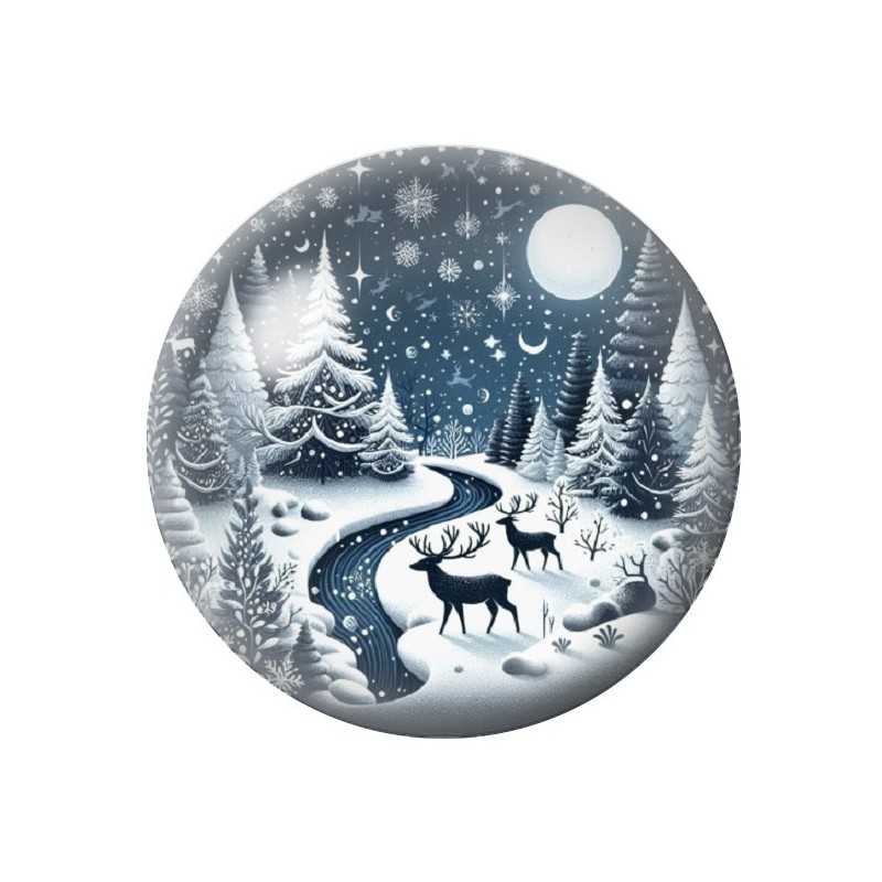 Cabochon en Verre Illustré Paysage Noël 12 à 25mm