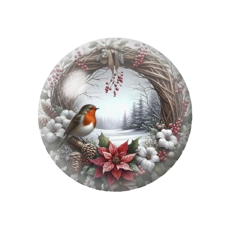 Cabochon en Verre Illustré Oiseau Noël 12 à 25mm